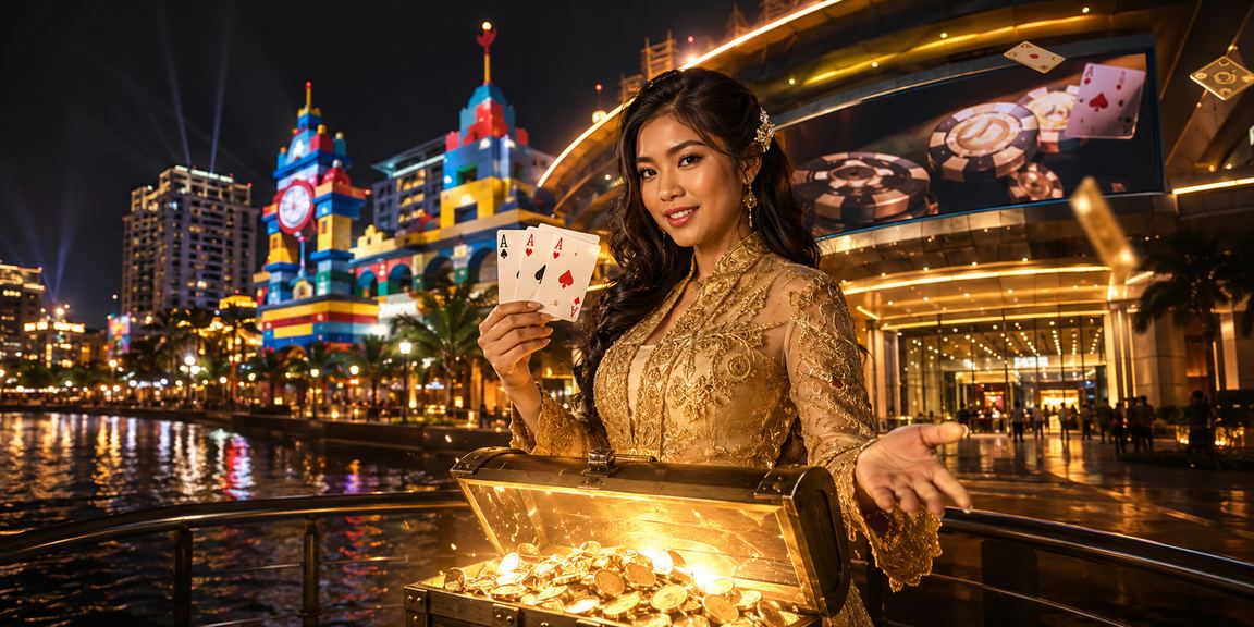 Wanita berbaju kebaya bermain permainan kad di kasino bergaya Malaysia